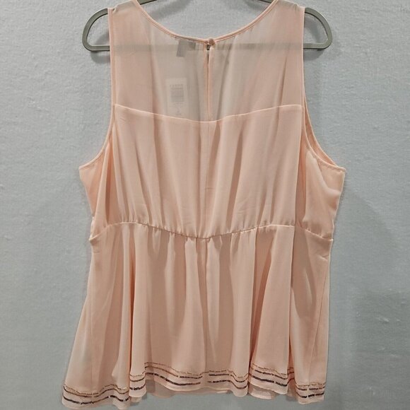 Torrid Womens Size 2 2x Peach Top Peplum Chiffon Sleeveless Sequins Beads - Picture 2 of 8